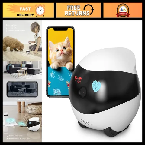 1080P Indoor Pet Camera Robot - Movable, Battery-Operated, Night Vision, 2-Way T