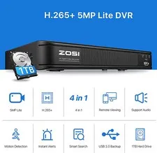 ZOSI H.265+ 5MP-Lite 8CH DVR Security camera System CCTV Video Recorder 1TB