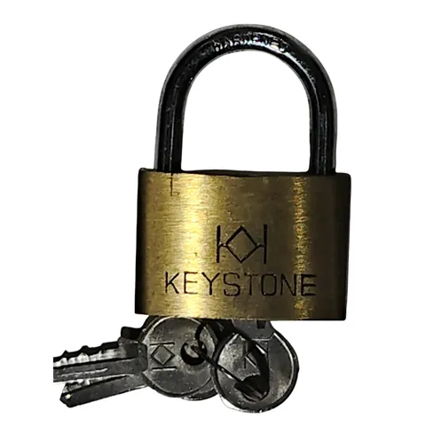 Keystone Brass Padlock – 1-7/8" Height – Vintage – 2 Original Keys – USA Made