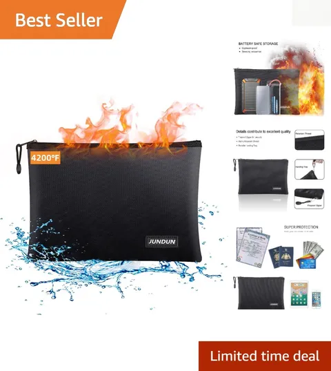 Waterproof Fireproof Money Bag with Aluminum Foil Lining - Black 14.2”x 10”