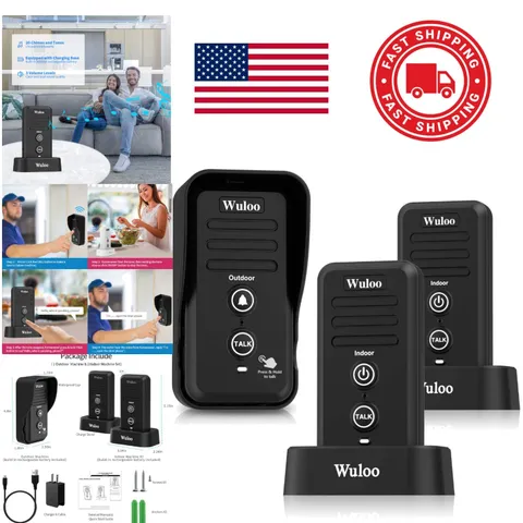 Wireless Intercom Doorbell Chime with 1/2 Mile Range Waterproof and Rechargeable