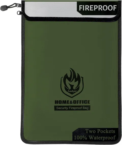 Upgraded Two Pockets Fireproof Document Bag (2000℉),  15”x 11”Waterproof Firepro