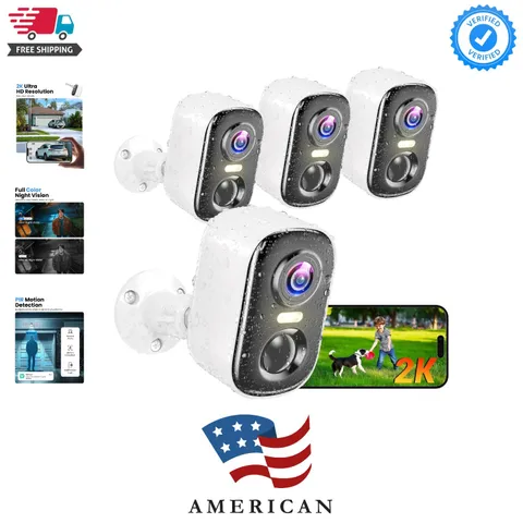 Outdoor Security Camera Wireless, 2K Battery Powered WiFi Cameras for Home Se...