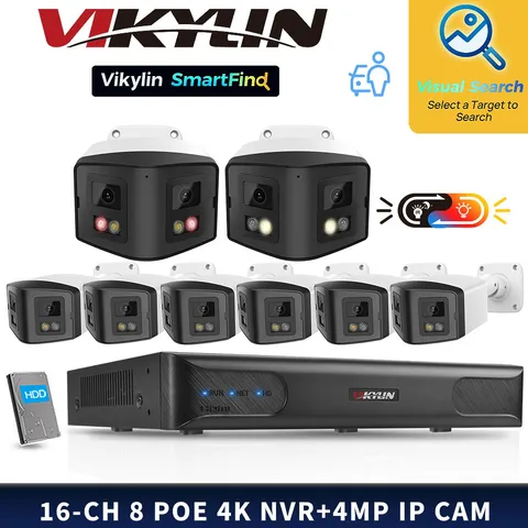 VIKYLIN SmartFind 8POE 16CH NVR System Dual lens Color Panoramic 4MP Camera Lot
