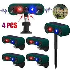 4 Pack Solar Outdoor Motion Sensor Alarm with Stake Animal Deterrent 2 x 130dB