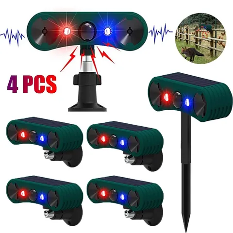 4 Pack Solar Outdoor Motion Sensor Alarm with Stake Animal Deterrent 2 x 130dB