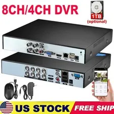 4/8 Channel H.265+ DVR 1080P HD Opt 1TB Hard Drive for Security Camera System