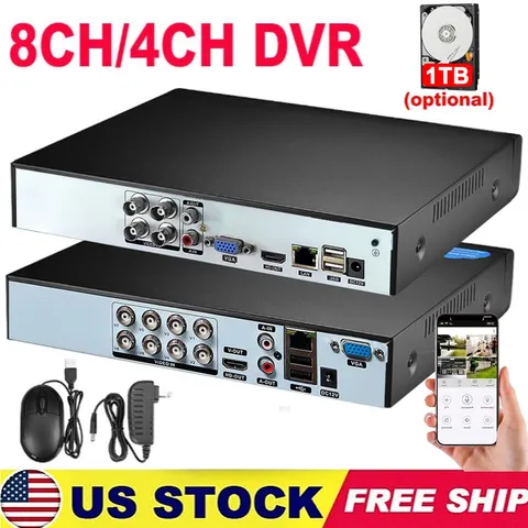 4/8 Channel H.265+ DVR 1080P HD Opt 1TB Hard Drive for Security Camera System
