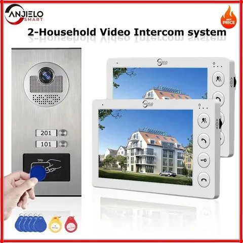 2-Unit 7-Inch Wired Video Door Phone System, Apartment Intercom Kit with Indoor