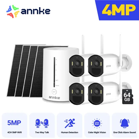 ANNKE 4MP Wireless Security Camera System Solar Battery Powered WIFI Color Night