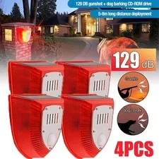 4Packs Solar Power Motion Sensor Sound Light Alarm Dog Barking Gunshots Repeller