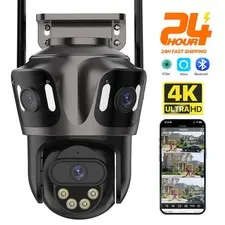 Three Screen WIFI IP Camera Outdoor 4K Dual Lens PTZ Camera AI Human