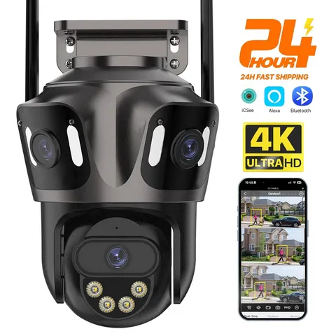 Three Screen WIFI IP Camera Outdoor 4K Dual Lens PTZ Camera AI Human