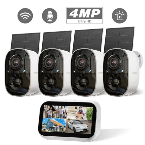 4MP Solar Security Camera System with Monitor Outdoor Wireless 2K 2-Way Audio