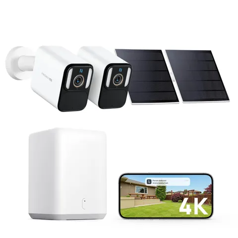 Anona 4K Solar Security Cameras Wireless Outdoor Home SmartBase System, 2 Cam...