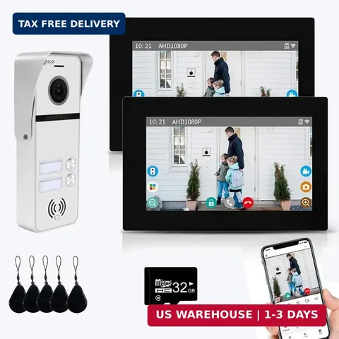 Wired Apartment Video Intercom System 2 Units 7 Inches Touch Monitor Wireless...