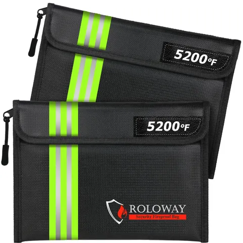 2 Pack Fireproof Cash Money Bag 9.6x6.6 Inch Zipper Pouch Reflective Strip