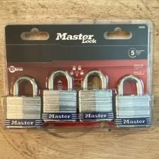 Master Lock 3008D Steel Laminated Keyed Padlocks, Same Key, 4-Pack, 2 Keys