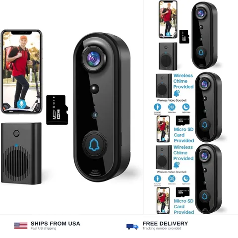 HD Wireless Video Doorbell Camera with Chime, Smart Human Detection, Real-tim...
