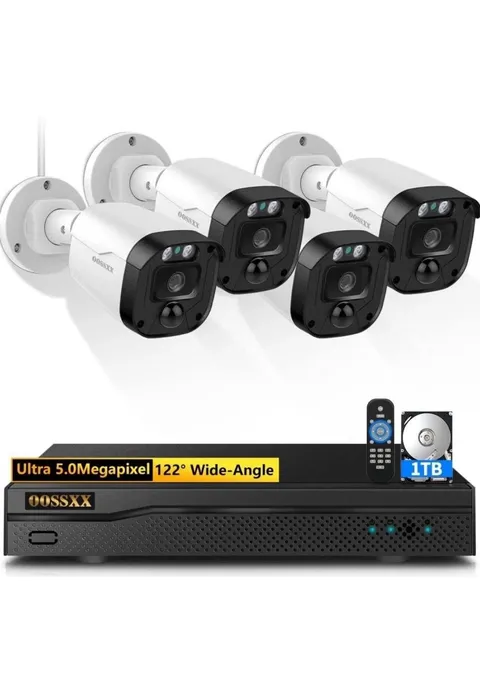 OOSSXX 5MP 4CH DVR Security Camera System 4x Bullet Cameras 1TB HDD Wired CCTV