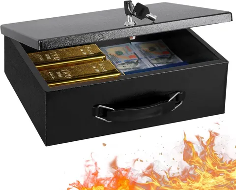 Fireproof Document Box W/ Key Lock Large Safe Storage Box Valuables Fire