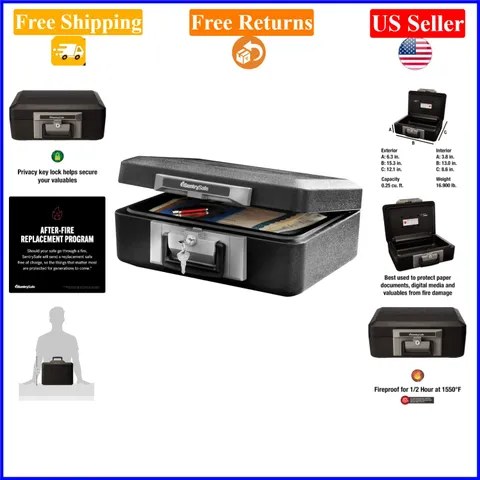 Black 0.25 cu ft Fireproof Safe with Key Lock & Carry Handle