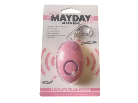 MayDay Mini Personal Alarm Pink Loud Safety Alarm LED Keychain Self Defense NEW