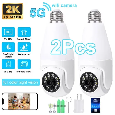 1/2 pcs 2K Wireless Security Camera 360° 5G Night Home SmartCam E27 Light Camera