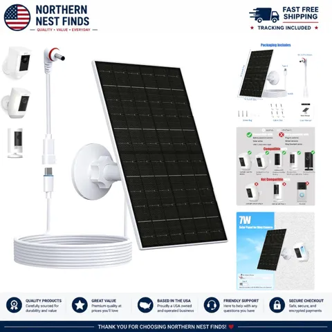 Weatherproof 7W Solar Charger for Ring Cameras - 8.8ft Cable, Easy Install