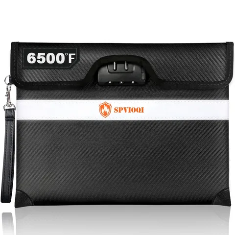 Fireproof Document Bag with Lock 6500F Money Pouch Zipper Reflective Strip