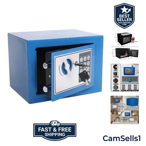 Small Steel Security Safe Box with Keypad,Key;0.23 Cu Ft, Blue | Electronic D...