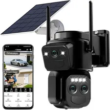 6MP Triple-Lens Solar Security Cameras Wireless Outdoor, 2.4G Wifi, 360° View Pa