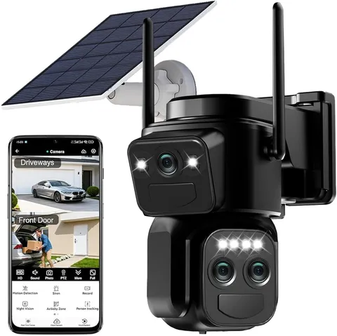 6MP Triple-Lens Solar Security Cameras Wireless Outdoor, 2.4G Wifi, 360° View Pa