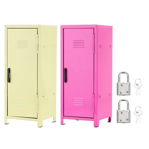 Mini Locker 4.3 x 10.8 Inch, 2 Pcs Small Locker with Lock Keys, Yellow/Rose Red