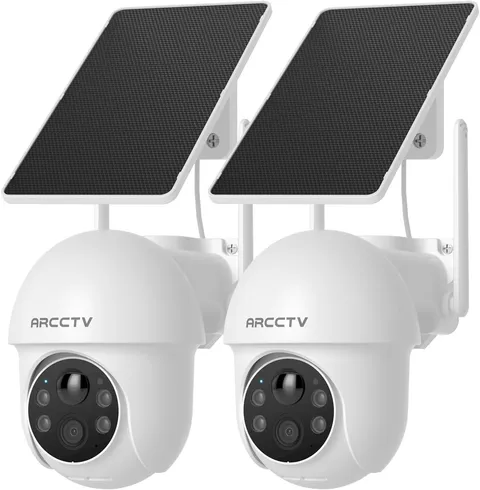 ARCCTV Solar Security Cameras Wireless Outdoor, 2 Pack | 2.4G/5G Dual Band WiFi