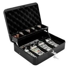 Cash Box with Money Tray and Lock - Secure Money Box for Cash, Metal KL Black