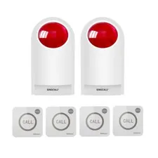 SINGCALL Wireless 2 Pcs Sound Strobe Flash Siren Security System with 4 Pagers