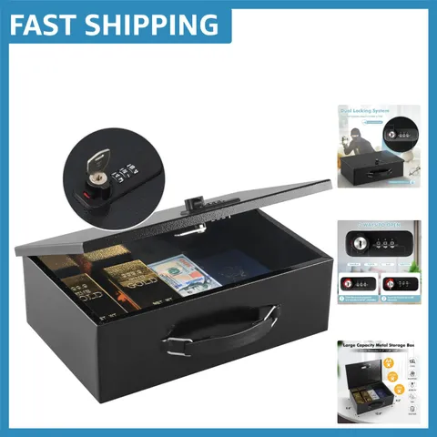 Fireproof Lock Box - Dual Combination & Key Security, 12.8"x8.4"x4.5"