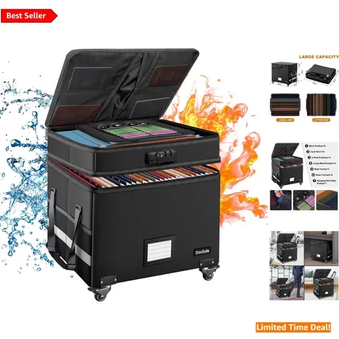 Waterproof Fireproof File Storage Box with Wheels - Secure & Portable Organizer