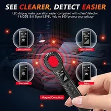 BLACK/RED - LONGYI HIDDEN CAMERA DETECTOR WITH 4 MODE 8 LEVELS SENSITIVITY,