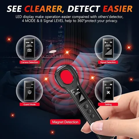 BLACK/RED - LONGYI HIDDEN CAMERA DETECTOR WITH 4 MODE 8 LEVELS SENSITIVITY,