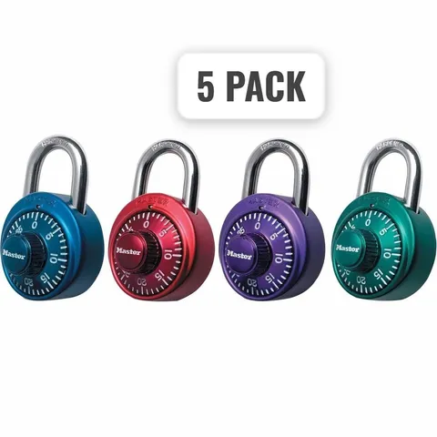 5 PACK,  Master Lock 1500 Combination Padlock, COLOR MAY VARY, 1-7/8-in Wide