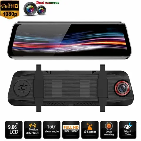 Dash Cam 9.66 Inch WDR Car DVR Camera Driving Video Recorder Parking Monitor
