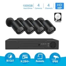 5MP HD CCTV System 4CH DVR Outdoor Home Surveillance Security Camera with 1TB