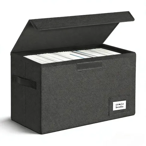 Comic Book Storage Box Black 15.5" X 7.5" X 11.3" Organizer Bin Holder