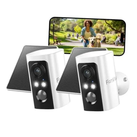 2K Security Cameras Wireless Outdoor with Solar Panels, Battery Powered 2 Pack