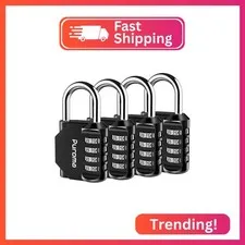 Puroma 4 Pack Combination Lock Locker 4 Digits Combo Padlock Gym Black