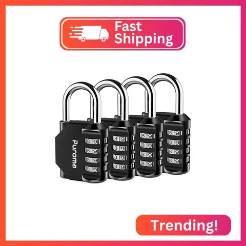 Puroma 4 Pack Combination Lock Locker 4 Digits Combo Padlock Gym Black