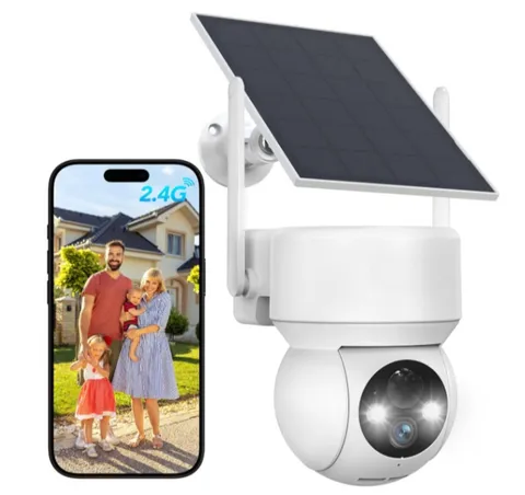 Cámara Seguridad Solar WiFi 360° Exterior con IA, Visión Nocturna y Audio 2 Vías