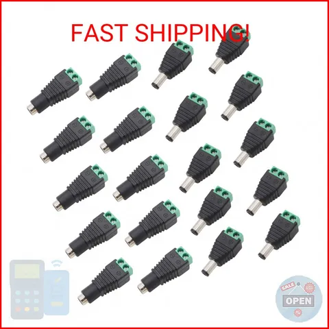 12V DC Plug 5.5mm x 2.1mm, 10 Pairs DC Power Connector Jack Barrel Adapter